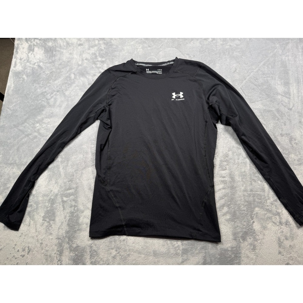 Under Armour HeatGear Compression Shirt Mens Large Black Long Sleeve Gym Workout